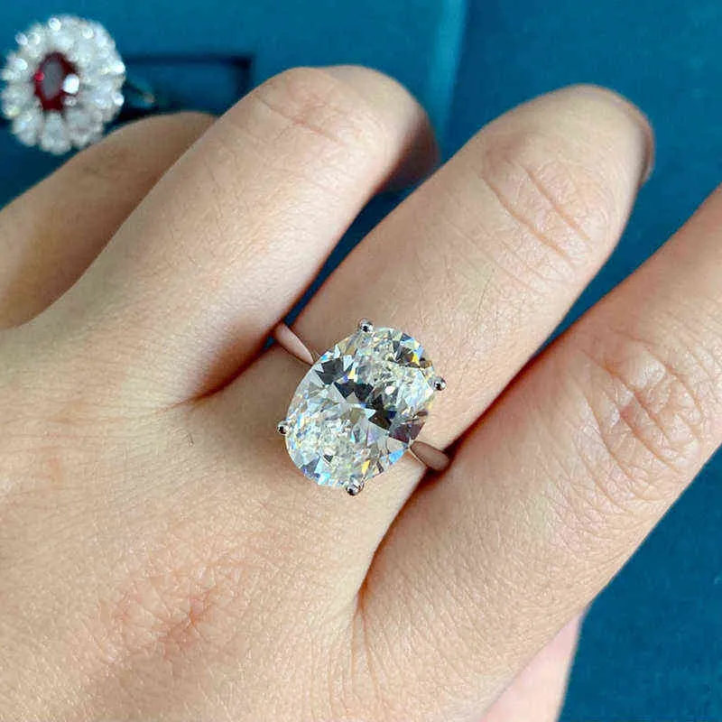 Luomansi 10.5ct Ovaal Super Flash Big Diamond Ring 100% -S925 Sterling Zilver 18K Gouden Vrouw Bruiloft Engagement Sieraden 211217