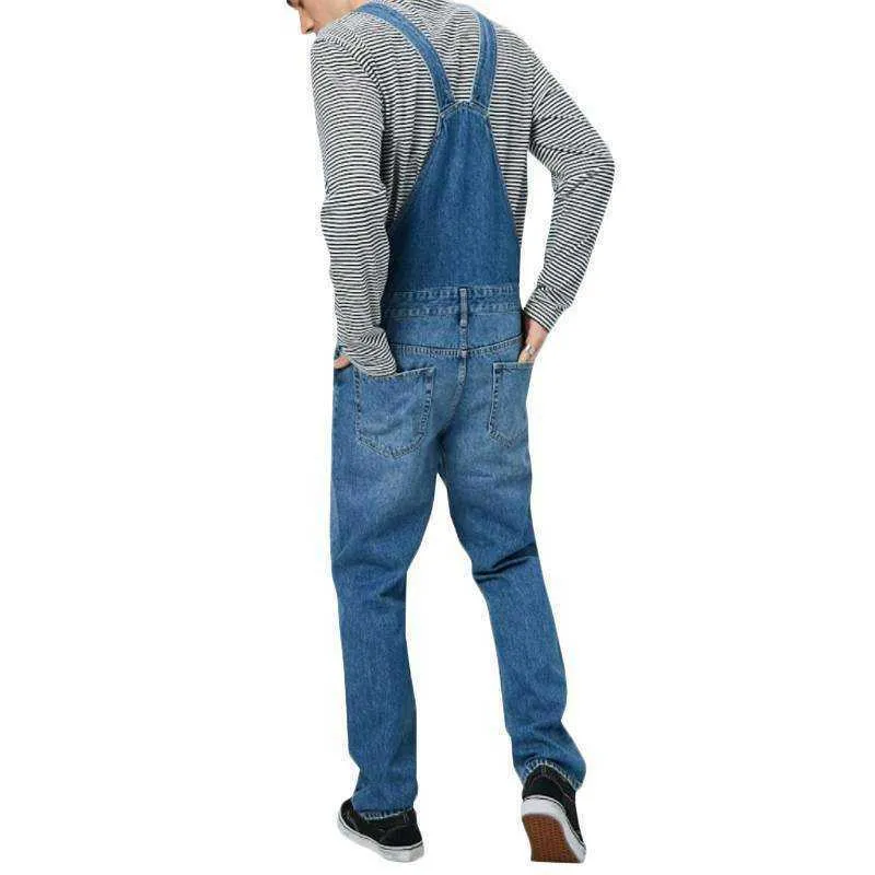 Mens Jeans Denim Dungares macacão Bib e Crebra Jumpsuit Calças Romper 210716