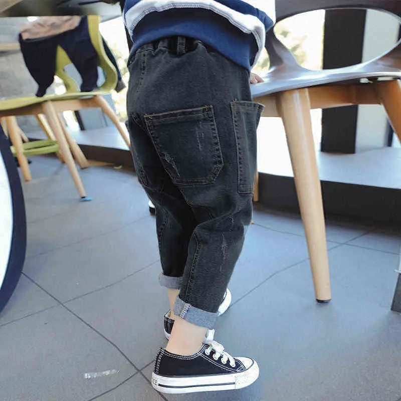 2 3 4 5 6 7年の男の子のズボン韓国のカジュアルな大きなポケットハーレムパンツのための男の子春秋のズボンファッション子供のデニムパンツ新しいG1220