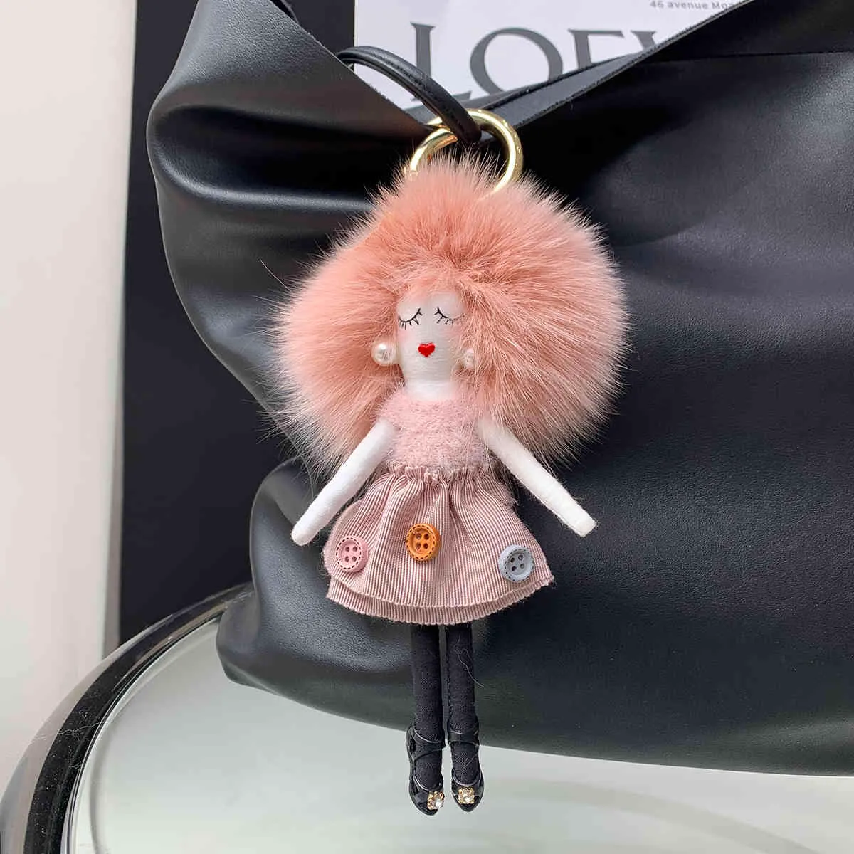 Echter Fuchsfell-Bommel, flauschige Puppe, Schlüsselanhänger, Rucksack, Baby-Geschenke, Stofftiere mit Aufhänger, Schlüssel, Geldbörse, Taschen, Anhänger für Mädchen, Frauen, Kinder