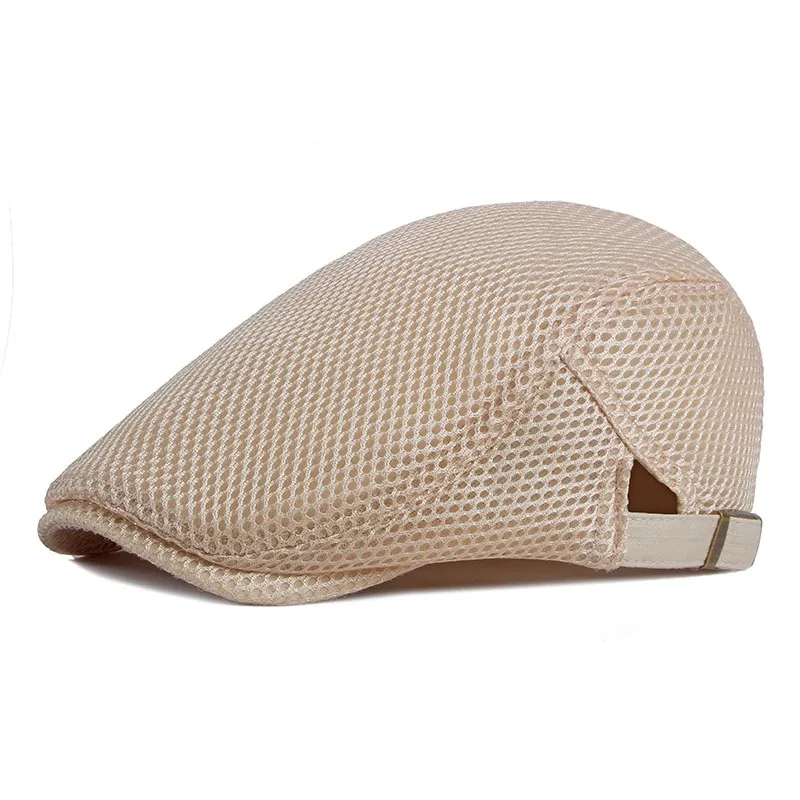 Men Breathable Mesh Summer Hat Adjustable Newsboy Beret Ivy Cap Cabbie Flat Cap