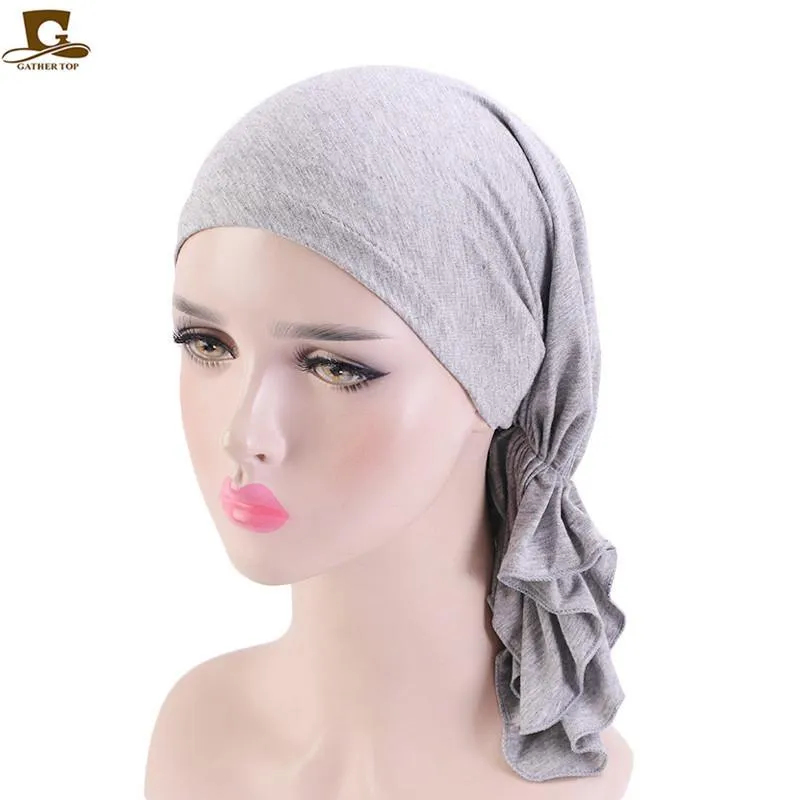 Beanie Skull Caps Muslim Bambu Bomull Förbunden Scarf Chemo Bonnet Women Turban Hat Headwear Headscarf Wrap Cancer Bandanas Hair A273i