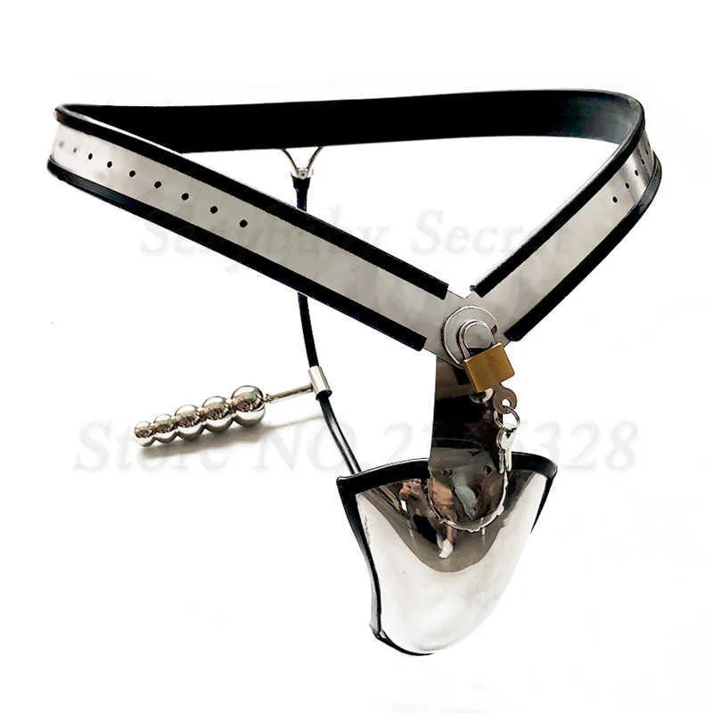 Stainless Steel Male Underwear Chastity Device.Chastity Belt With Anal Beads,Butt Plug,Penis Lock,Cock Cage,Sex Toys For Man P0826