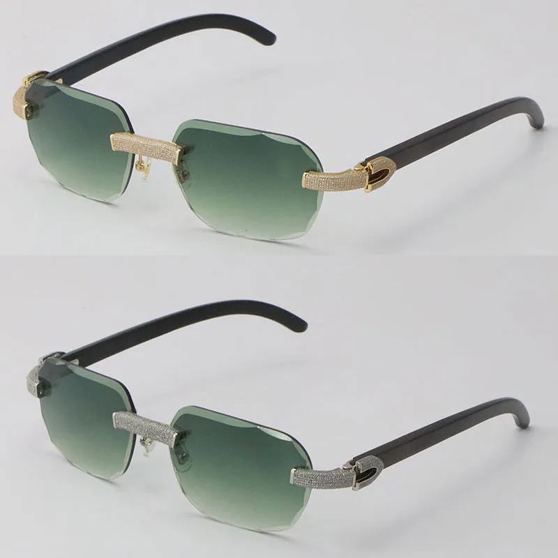 2022 Новые черные солнцезащитные очки из рога буйвола, без оправы, с бриллиантовым паве, солнцезащитные очки для мужчин и женщин с украшением C Rocks, проволочная оправа gl280J