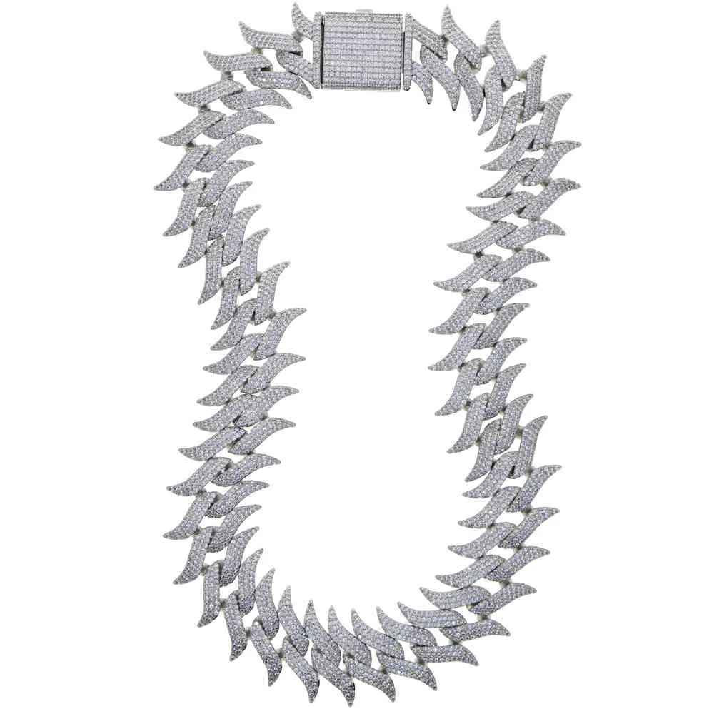 Halsband mode hiphop ised ut bling 3 rad kubik zirkonium kubansk länk kedja choker halsband för mens stora tunga spikade formade je1241052