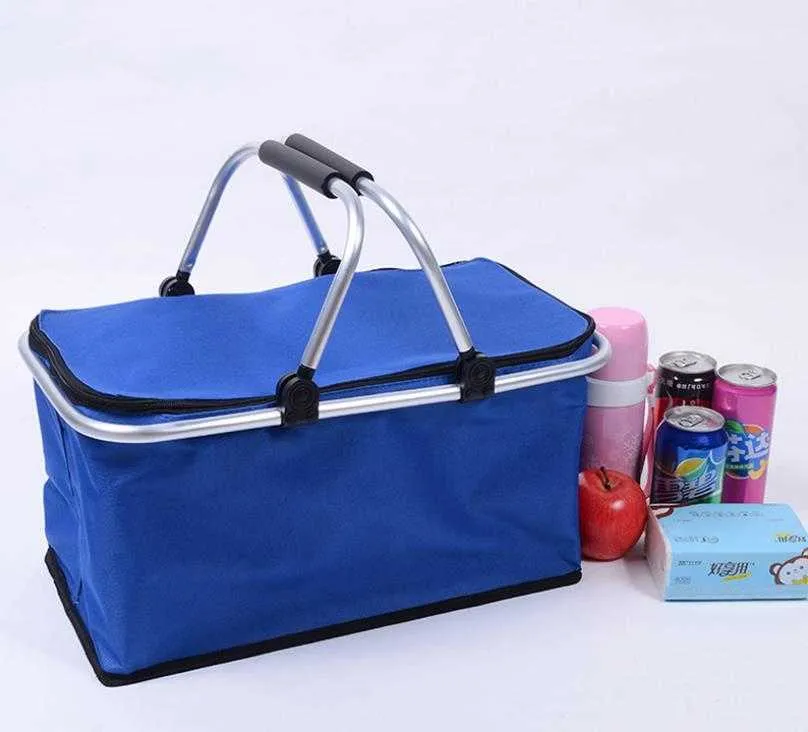 Portable Picnic Lunch Bag Ice Cooler Box Storage Travel Basket Cooler Cool Hamper Shopping Basket Bag Box SN2067