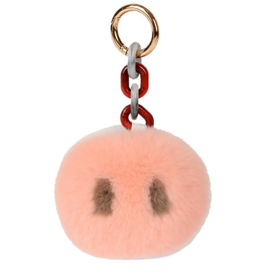 Riktig rex kanin päls keychain söt piggy näsa kvinnor väska hängsmycke bil nyckelring fluffig mjuk nyckel hållare smycken