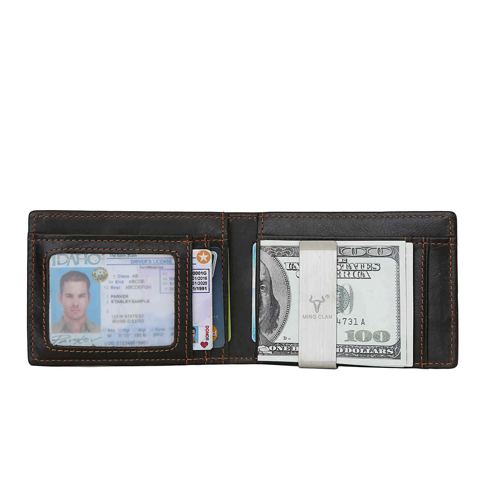 Portefeuille mince en cuir RFID pour hommes pince à billets minimaliste porte-monnaie homme intelligent porte-carte avec fermeture à glissière Coin Pocket253W