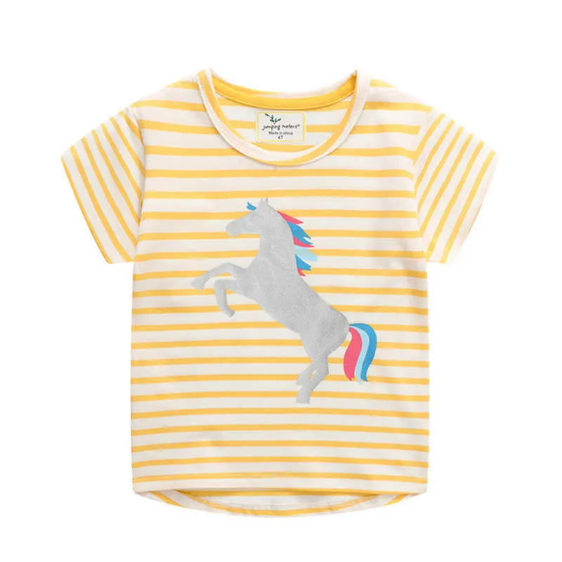Jumping meters Children's Cotton T shirts for Summer Unicorn Selling Stripe Girls Tees Fashion Kids Tops Clothing 210529