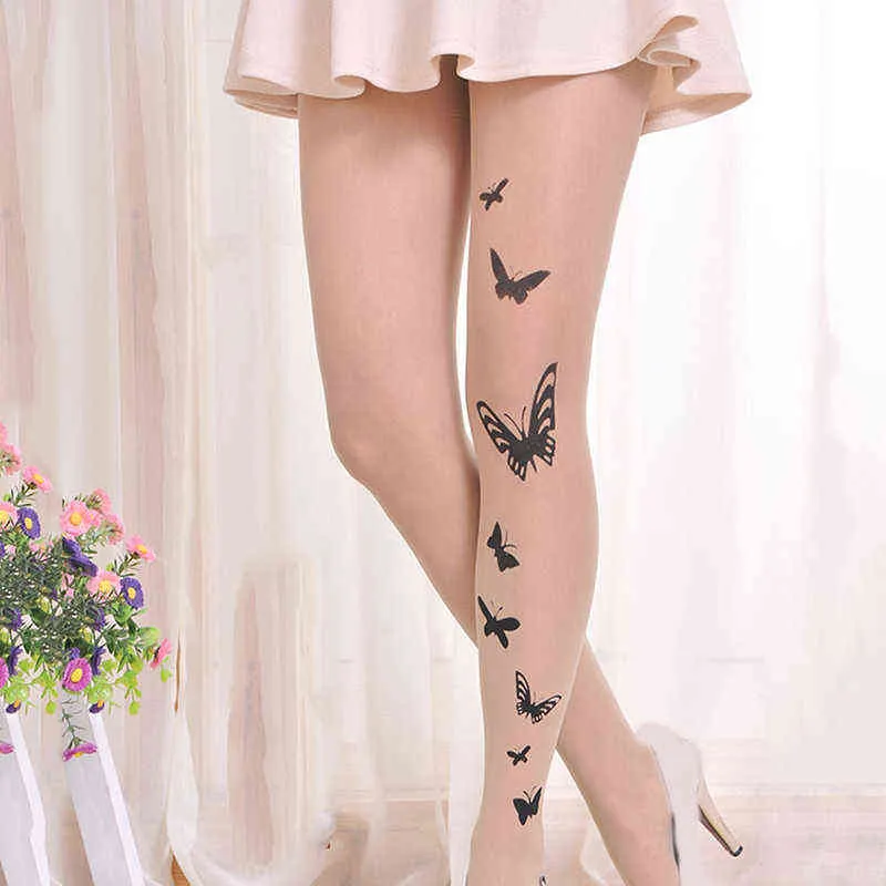 Kvinnor tatuering tights lolita fancy pantyhose transparent långa kvinnliga tatuering hosiery söta mönster tryckta pantyhose damer gåvor y1130