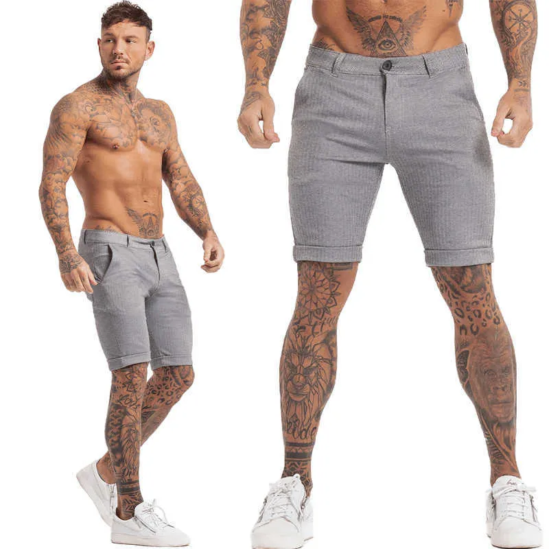 Men's Shorts Homme Summer Élastique Taille Plaid Short Skinny Fit Fashion Brand Fitness Shorts for Men Casual Stretchy Chinos 210723