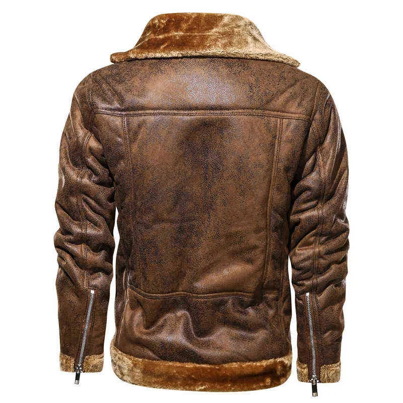 Flygjacka män päls krage pu läderjacka män svart brun vintage kappa manlig vinter tjockare varm fleece bomber jacka parkas 2229f