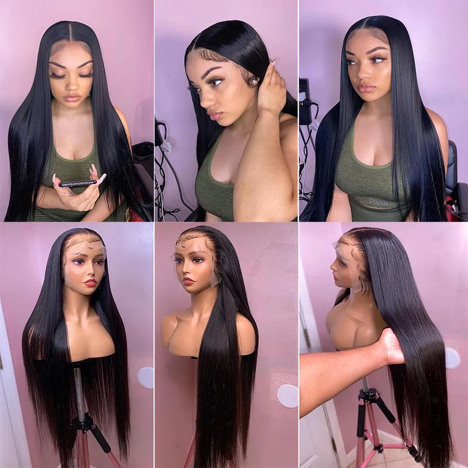 28 30 32 Inch Straight Sheer Lace Front Closure Human Hair Wig 13X4 4x4 Brazilian Hair Wig for Black Women Natural Hairline