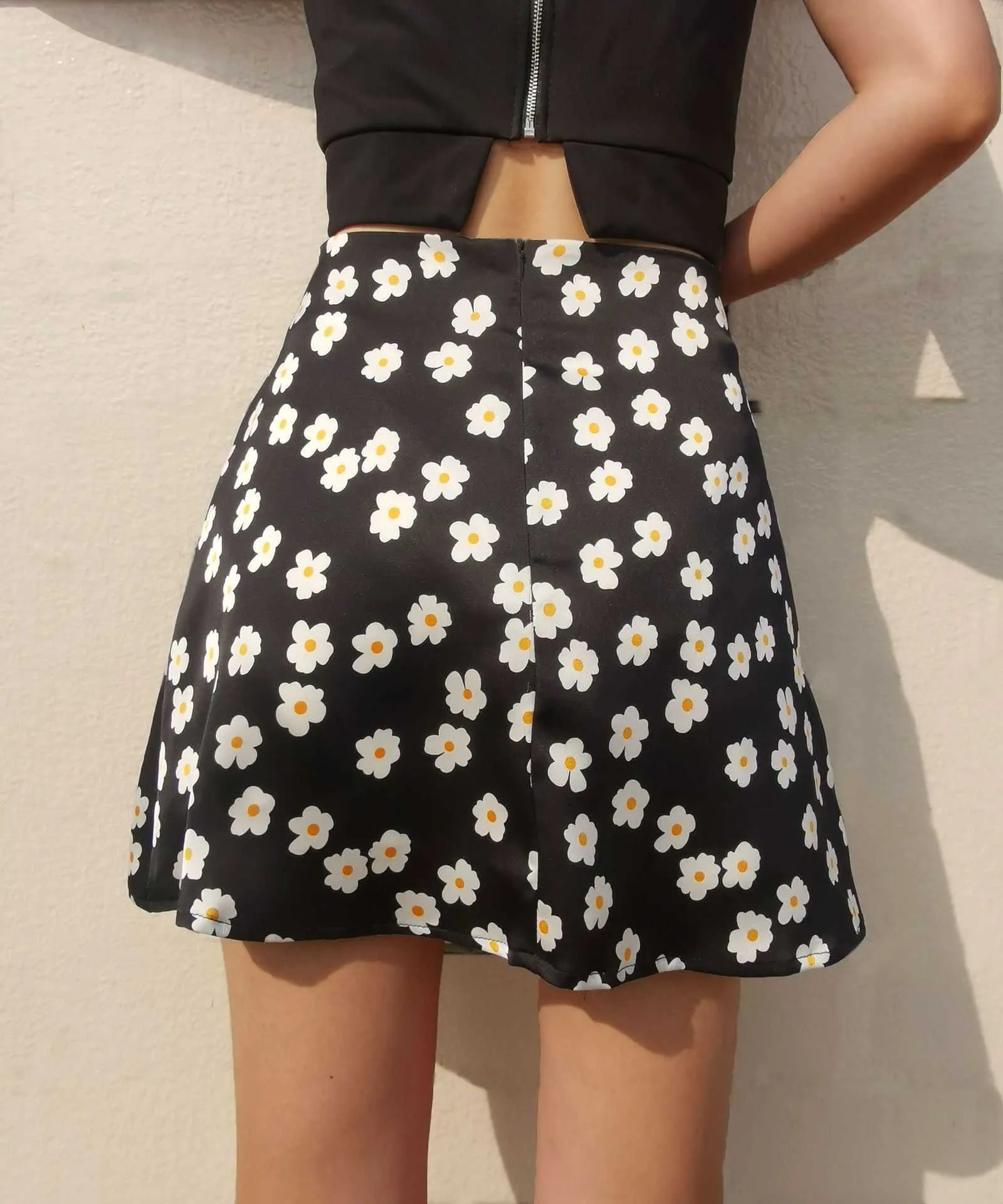 Floral Print A Line Mini Skirt Women Summer Casual High Waist Black Satin Y2k Fashion Back Zipper Purple s for 210621
