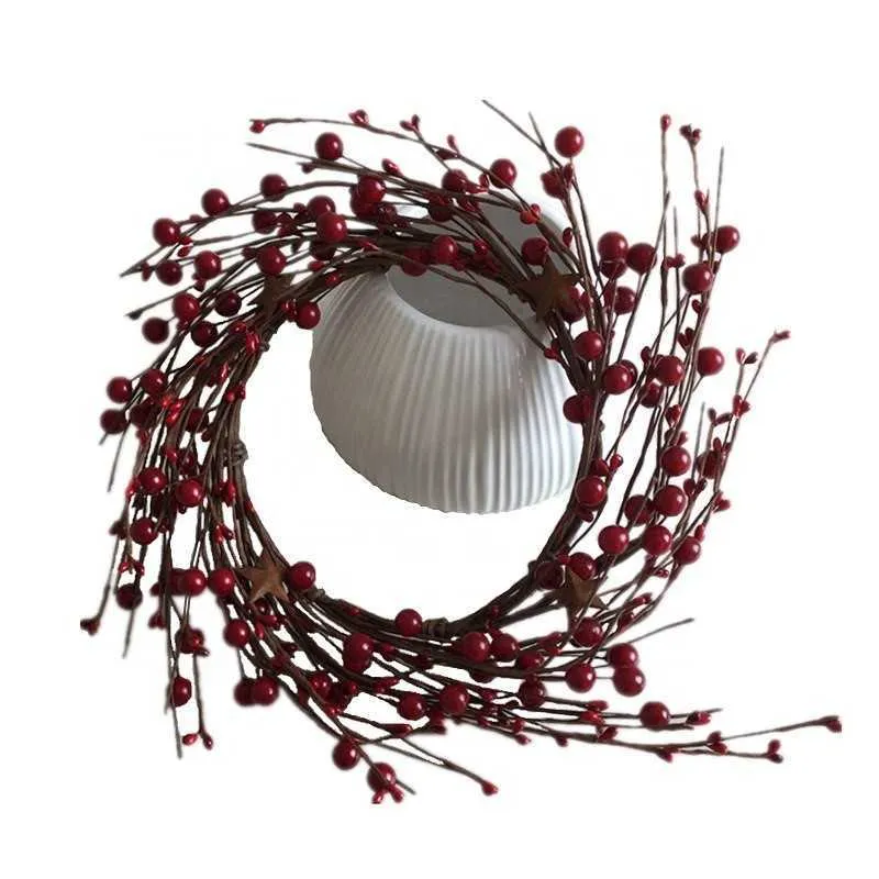 6 Inch Inner Diameter Artificial Red Berry Rusty Star Christmas Wreath Candle Decoration Q08123932332