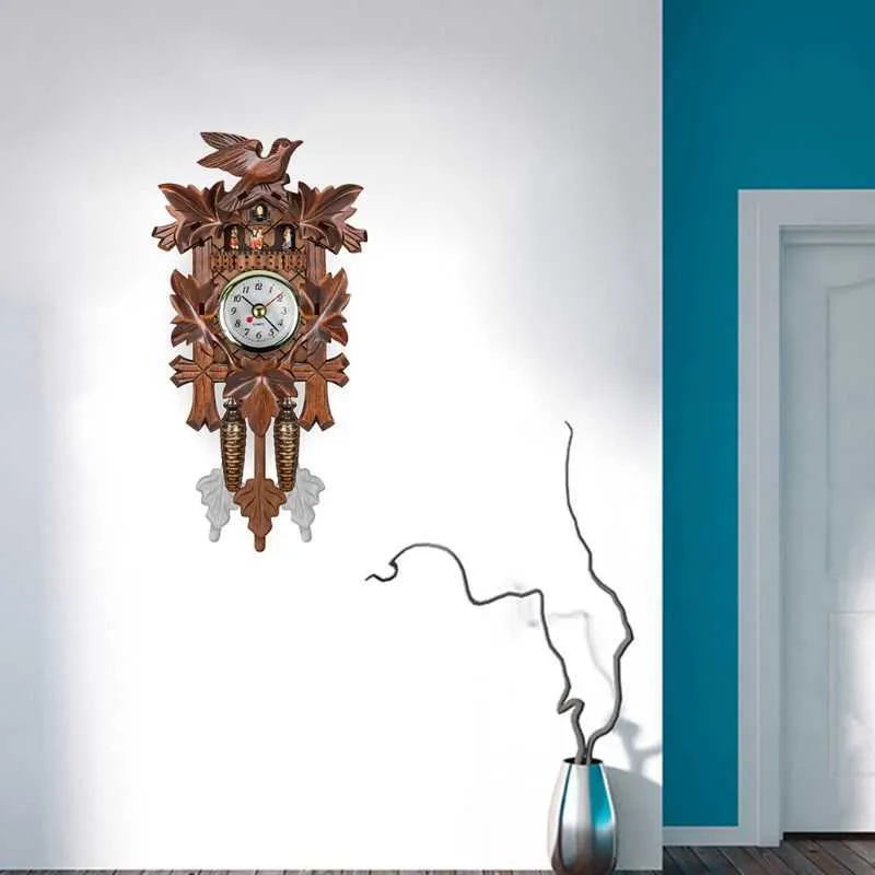 Orologio da parete a parete in legno antichi orologio uccelli a campana d'allarme orologio la casa decorazione h09222143068