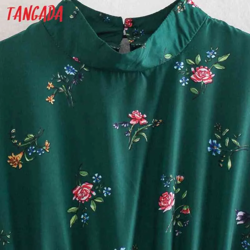 Moda donna verde fiori stampa camicia pieghettata manica lunga High Street signore mini abito 2W85 210416