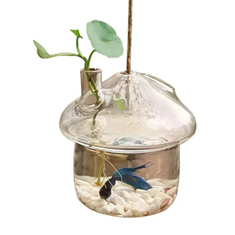 Svampformad hängande glas planter vas rumble fish tank terrarium container hem trädgård dekor 2104096081377