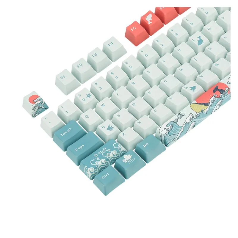 5 lados Tye-Sublimation 108 Keys OEM PBT Keycaps Conjunto completo Teclado mecânico Keycaps Ukiyo-e ondas do mar Keycaps