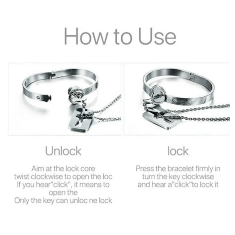 Couple Titanium Steel Lock Bangle Bracelet And Key Pendant Necklace Love Set Women Men Lovers Jewelry3311