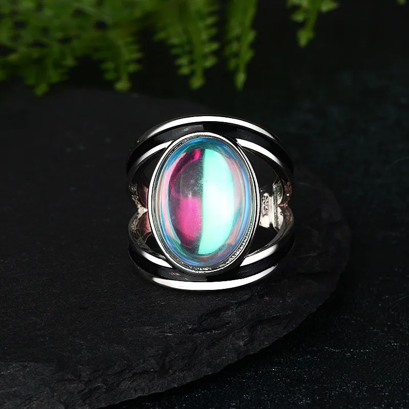 Übertriebener Vintage-Mondstein-Ring für Damen, silberfarbener Schmuck 2021, Größe 6 7 8 9 10