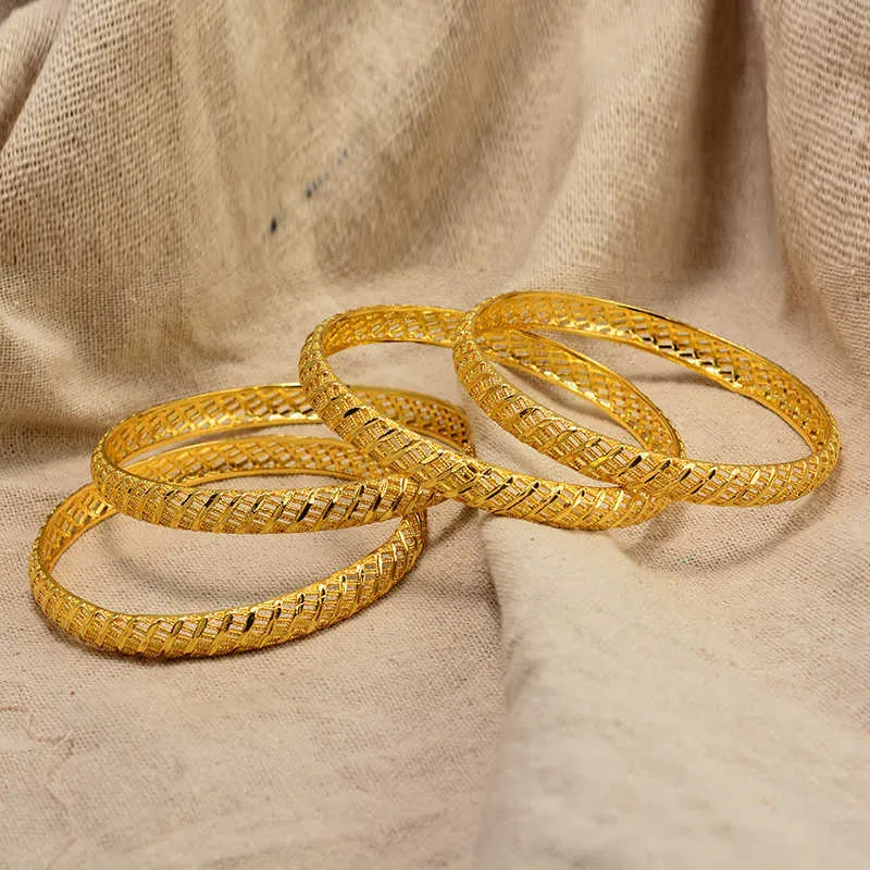 Wando African Gold Farbe Glänzende Armreifen für Frauen Mädchen Dubai Kreis Braut Hochzeit Armband Äthiopischen Schmuck Q0719