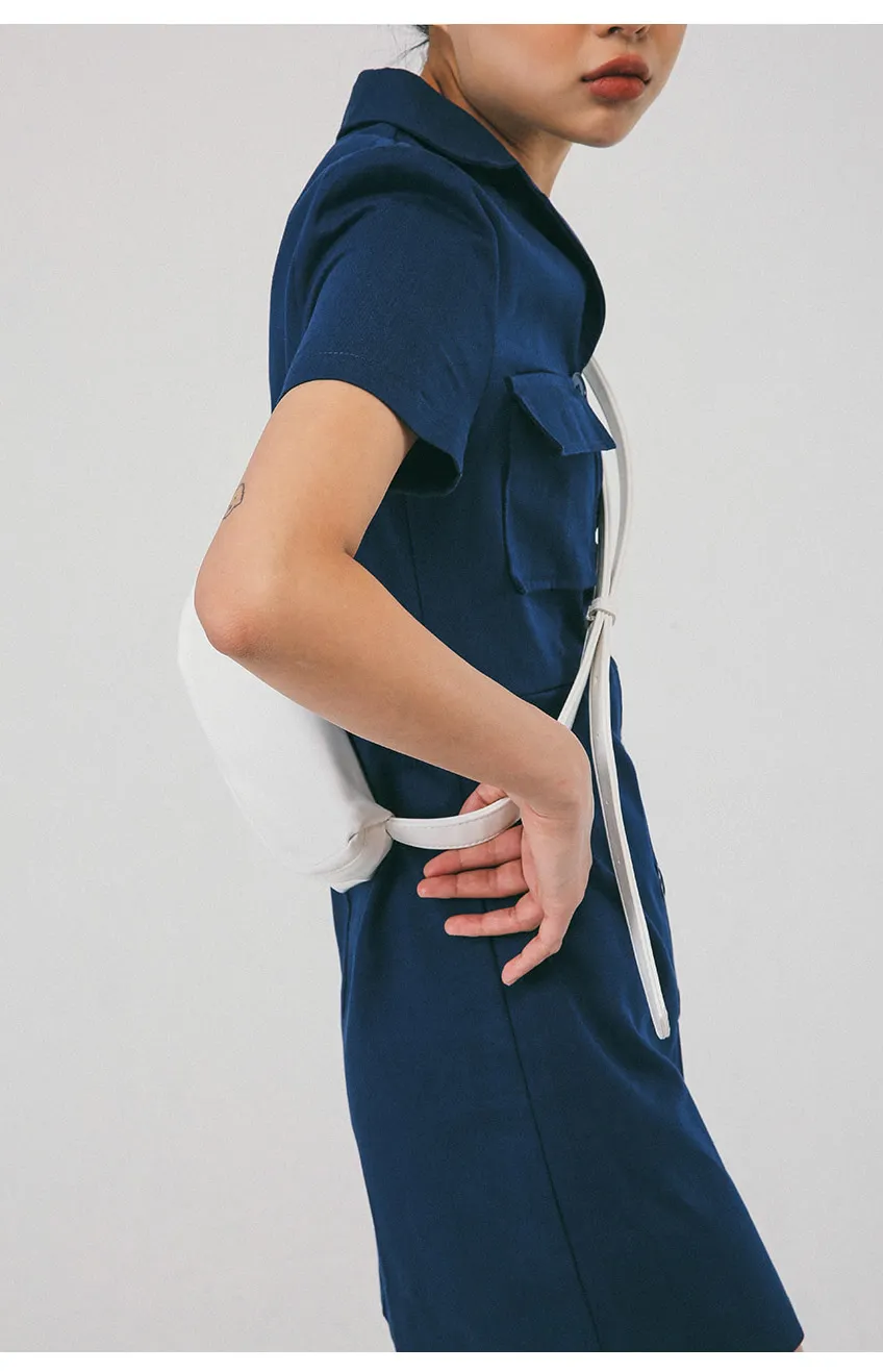 Chemise d'été bleue robe moulante blazer bouton femmes bureau dame poche mini style coréen 210427