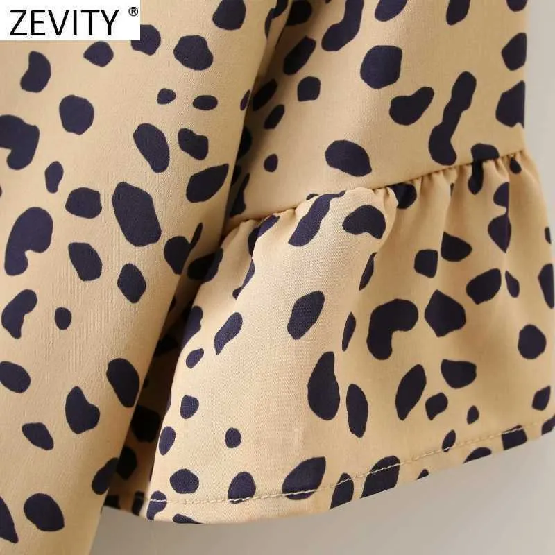 Zevity Femmes Vintage V Cou Léopard Imprimer Chemise Robe Chic Femelle Papillon Manches Casual Slim Une Ligne Robe DS5089 210603