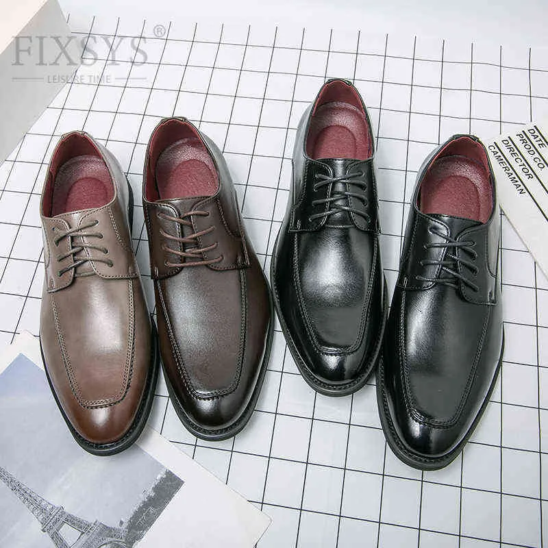 Chaussures habillées FIXSYS cuir hommes 2022 printemps classique confortable affaires mode homme mariage Derby à la main bureau 220223