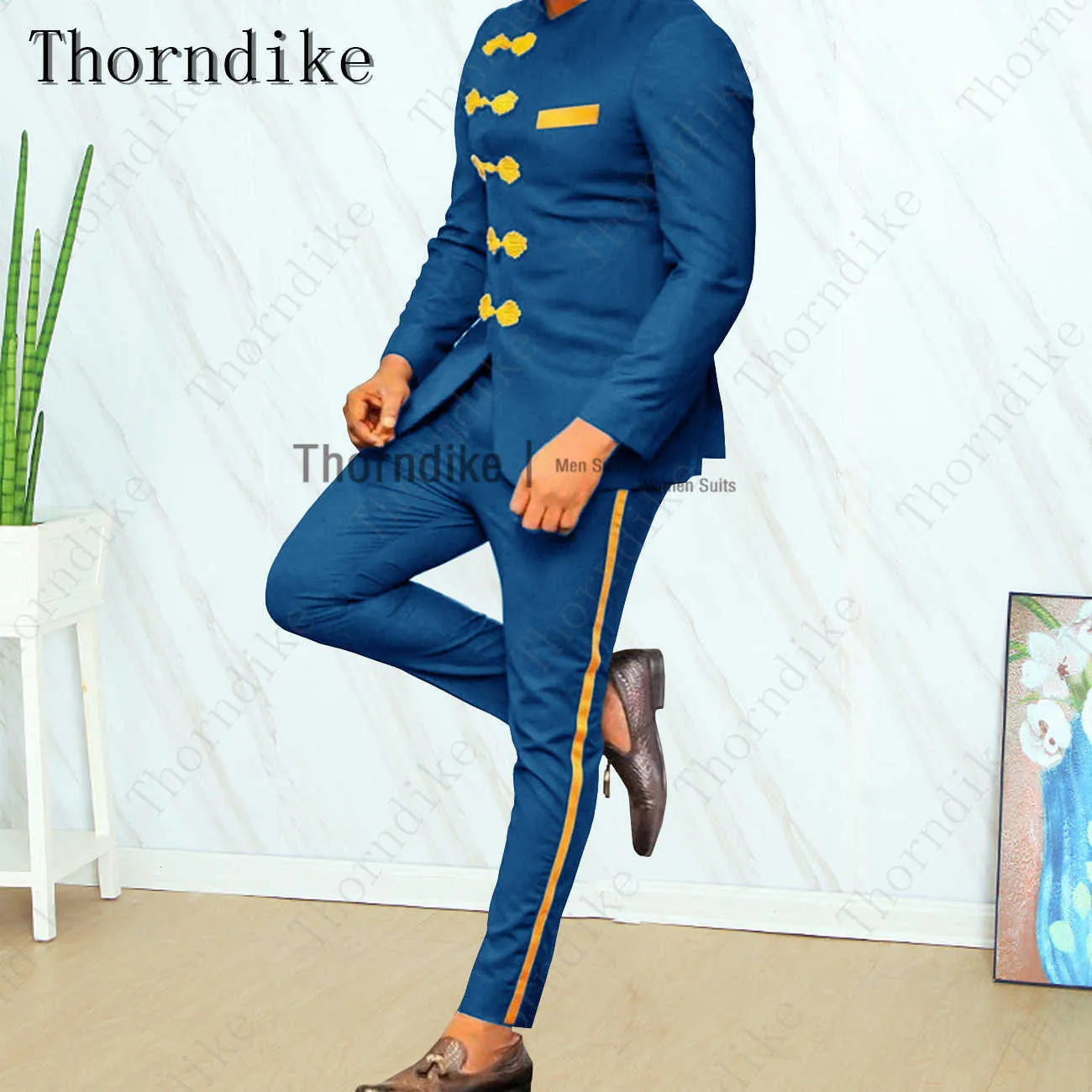 Thorndike Design classico Nero Blu Viola Abito da uomo Slim Fit Abito da sposa uomo Groom Stand Collar Tuxedo Abiti da sposa africani X0909