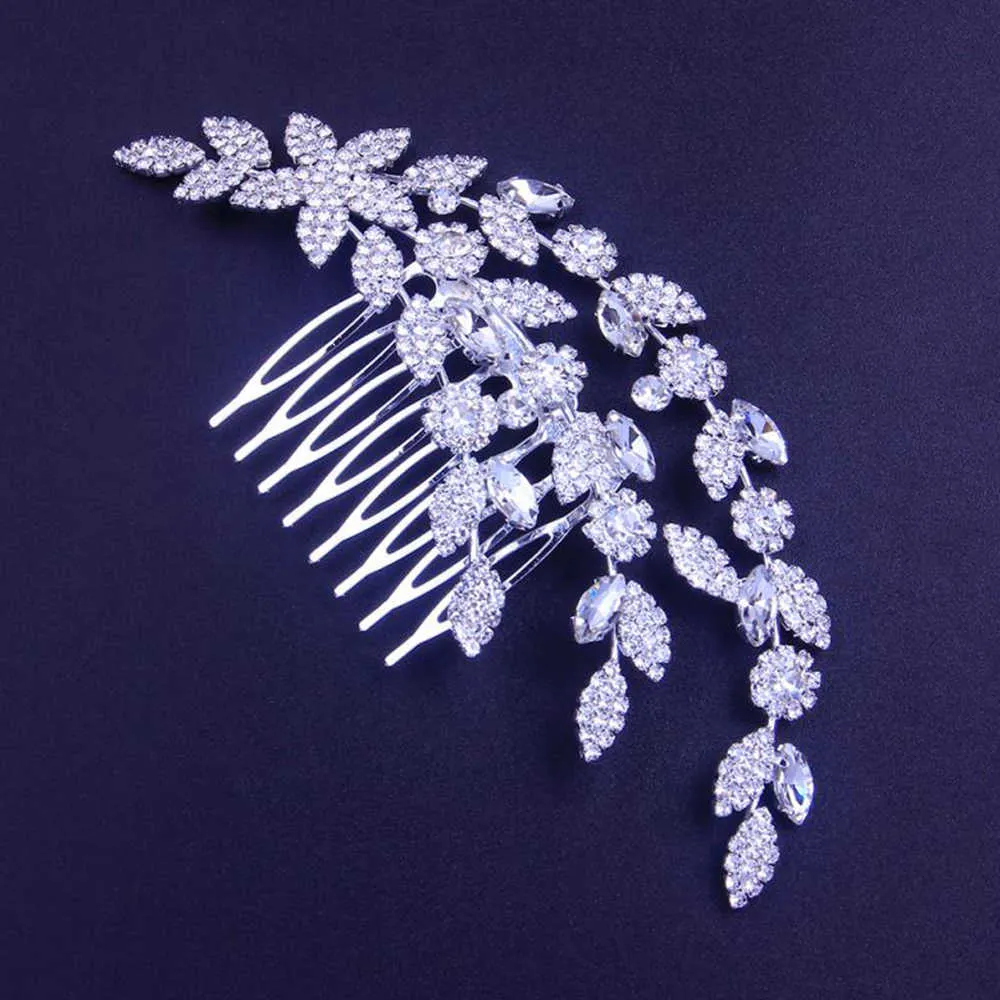 Stonefans Lyxiga blad Rhinestone Hair Combs Hårtillbehör För Kvinnor Mode Flower Bridal Hair Piece Bröllop Headpiece Tiara X0625