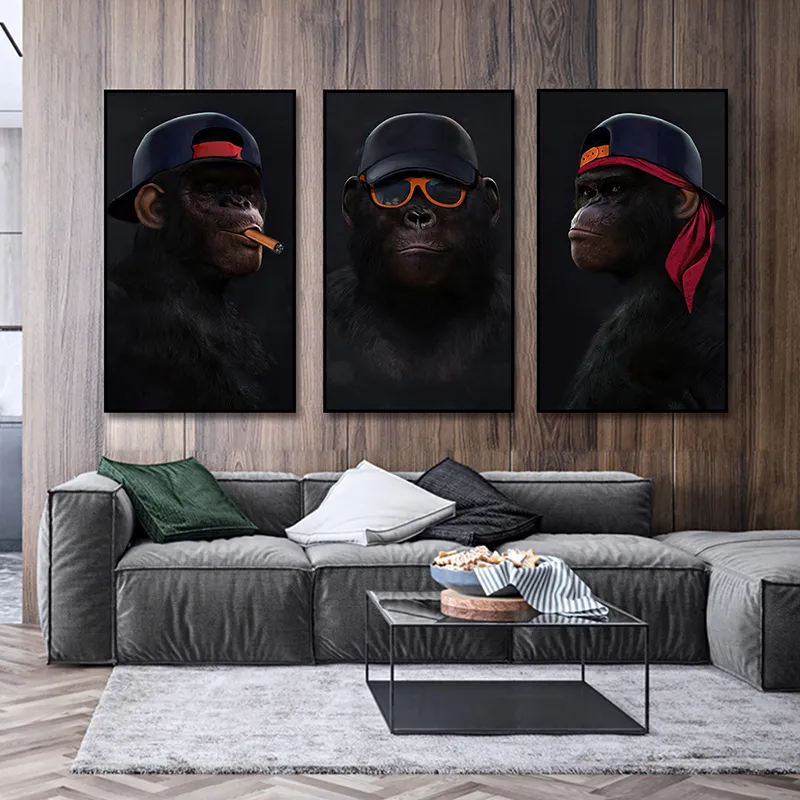 3 singes sages fraîche gorille affiche toile imprimés peinture murale art mural pour le salon images animaux décorations de maison modernes5810699