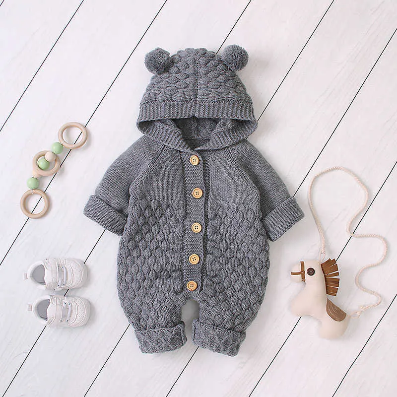 Bear Leader Kid Pagliaccetti Neonate Ragazzi Abbigliamento Autunno Inverno Abiti caldi Tuta solida con cappuccio Cute Hairball Babies Costumi 210708