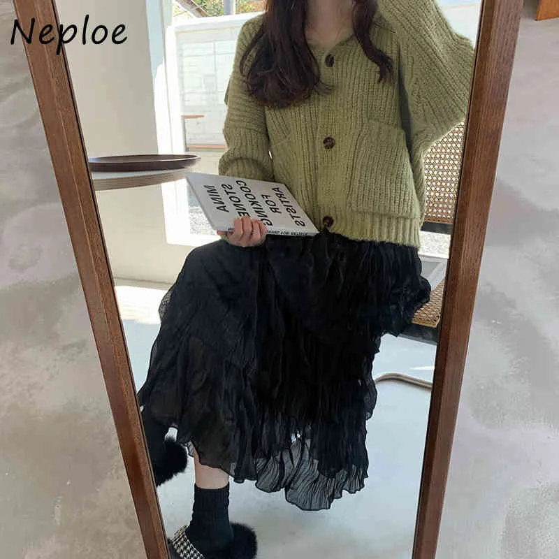 Neploe High Waist Hip Lace Ball Gown Kjol Kvinnor Ruffles Patchwork Solid Vår Sommar Outwear Jupe Femme Slim Faldas Mujer 210423