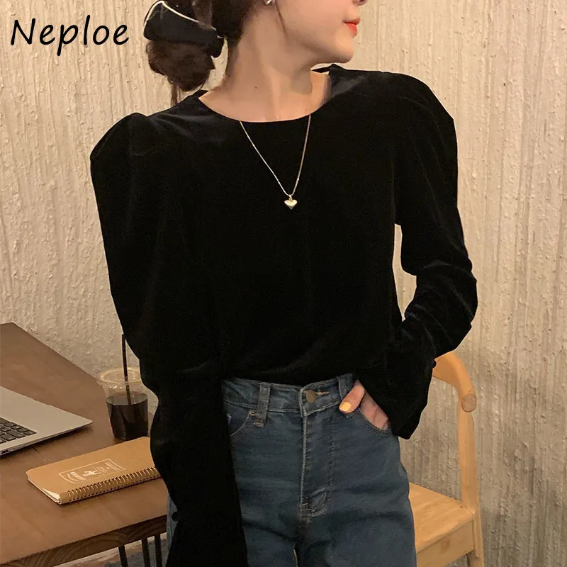 Sexy dos ouvert arc conception noir Blouse femmes O cou à manches longues pull Blusas printemps solide chemise Feminino 210422