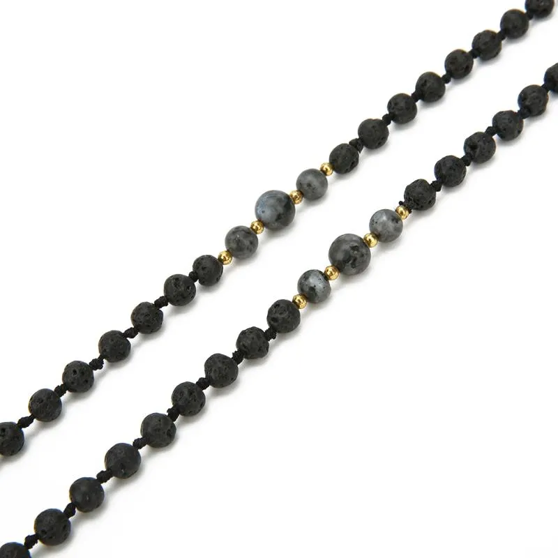 Perles de mala 6 mm en pierre volcanique nouée méditation semi-précieuse bijoux hommes et femmes collier de charme accroché à pavillon noir n3094