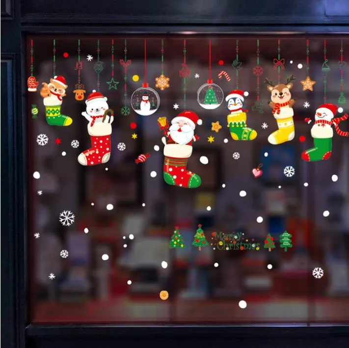 창 스티커 크리스마스 스타킹 동물 매달려 장식품 휴일 유리 스티커 크리스마스 정적 클링