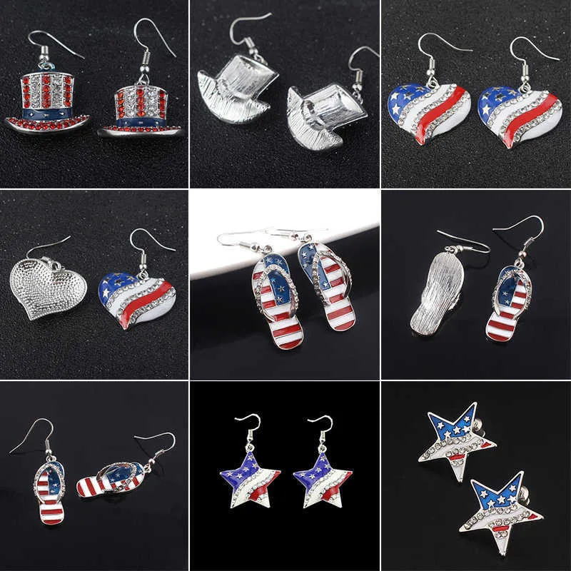 American USA Flag Star Pantofole Forma Ciondola Orecchini a goccia Giorno dell'Indipendenza Gioielli Regali Stile di moda Gancio l'orecchio Gioielli X0709 X0710