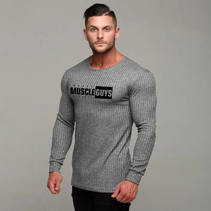 MuscleGuys Merk Herfst Trui Mens Mode Casual Mannelijke Sweater O-hals Slanke Fit Breien Mannen Truien Pullovers 210421