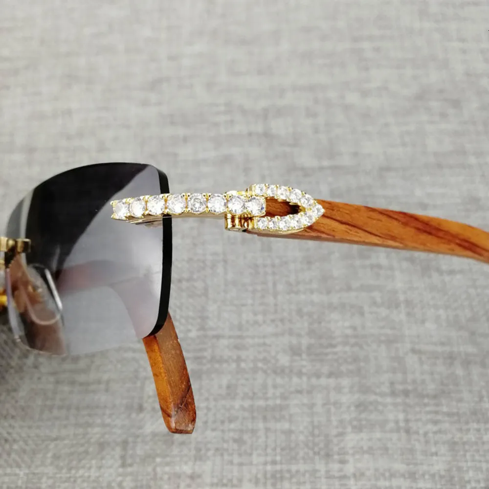 Rhinestone Black Buffalo Horn Horn Rimless Rimless Men Natural Wood Sun Glasses Retro Shades Eyewear for Club Summer3411118