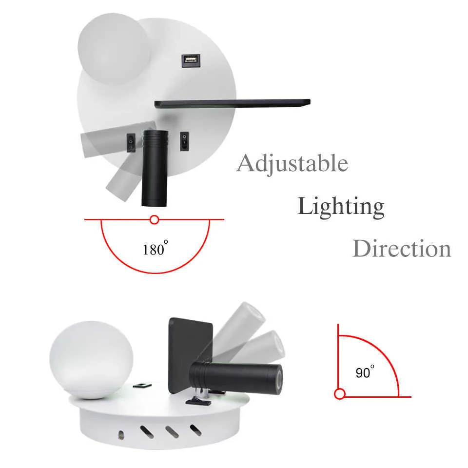 LED Vägglampa med byte Bedroom Inomhusbelysning Bedside vägglampa med USB LED-läskristallkula vägg SCONCE LUMMINARIA 210724