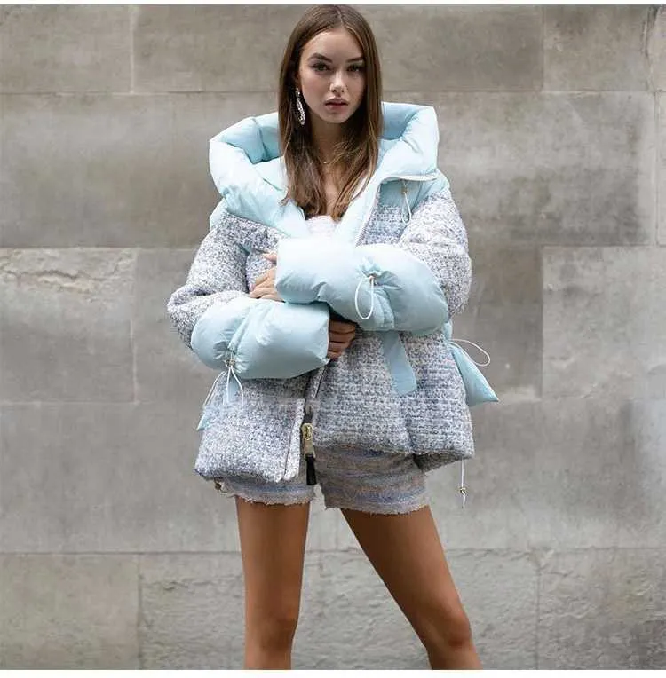 Spot Fit temps froid hiver femmes moelleux laine vers le bas manteau femme surdimensionné épais chaud veste à capuche Parkas F2423 211008
