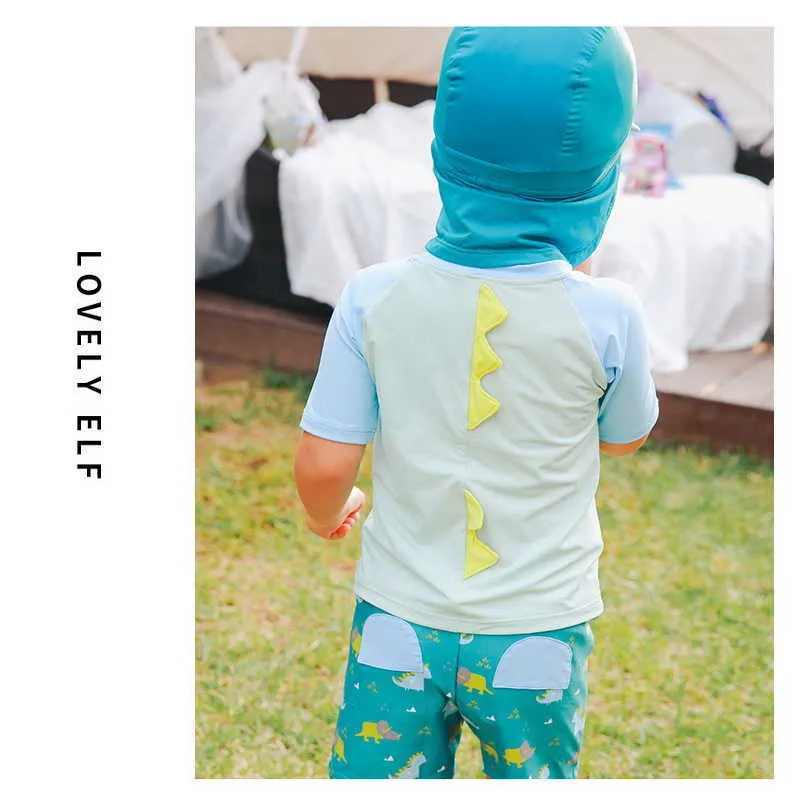 Sommar Baby Boys Badkläder 3-PCs Set Cartoon Dinosaur + Swimming Trunks + Badlock Baddräkt Barnkläder E1051 210610