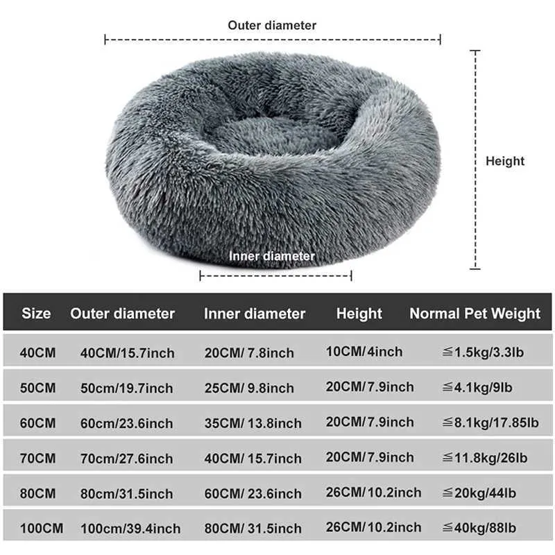 Ronde Hond Bed Kussen Zachte Pluche Kat Bedden voor Winter Warm Slapen Huisdier Kennel Verwijderbare Sofa Mat Grote s huis 211025