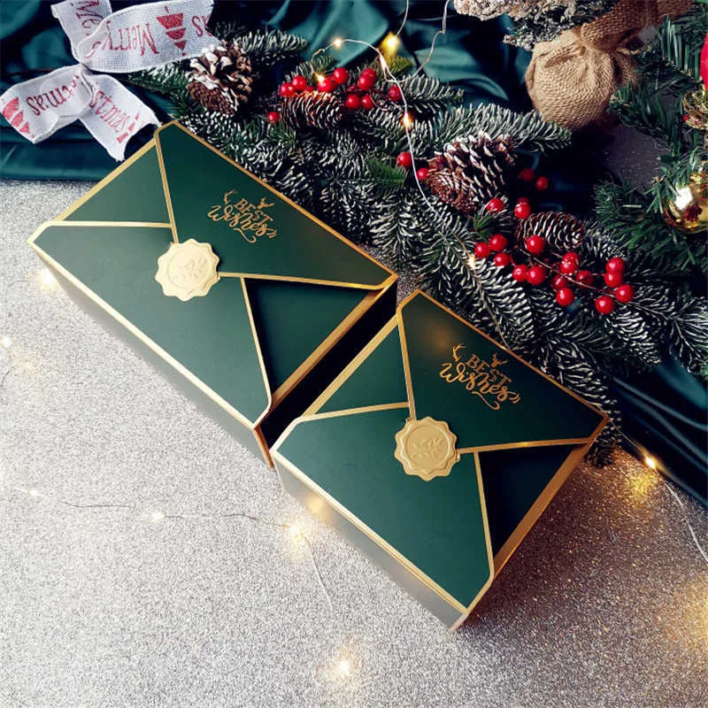 Stobag / de Noël enveloppe papier boîtes à gâteaux année emballage cadeau chocolat bonbons décoration ruban poignée 210602