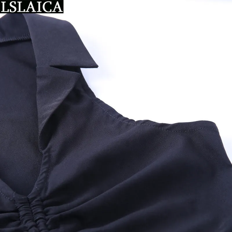 Drop Tank Top Black Rib Knit Drawstring Elegant Shirts Ruched Sport Fitness Turn-down Collar Sleeveless Chic Women 210515