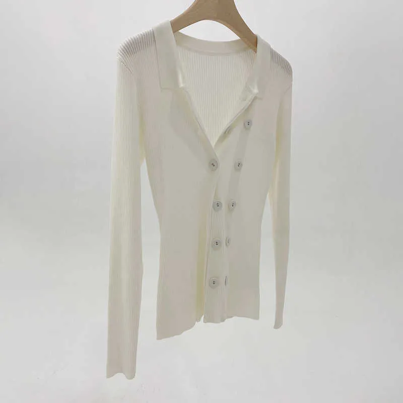 TWOTWINSTYLE Cardigan lavorato a maglia bianco femminile scollo a V manica lunga taglia unica maglione sottile le donne abbigliamento moda autunno 210806