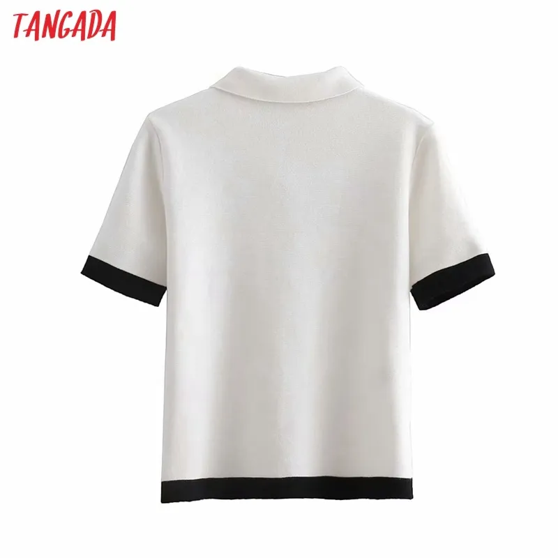 Maglione lavorato a maglia bianco elegante moda estate donna maglione con cerniera manica corta pullover chic top 6H41 210416