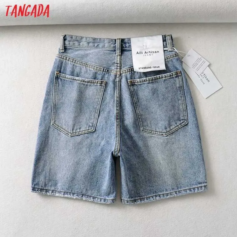 Tangada Frauen Blau Hohe Taille Denim Shorts Französisch Stil Weibliche Sommer Shorts TO5 210609