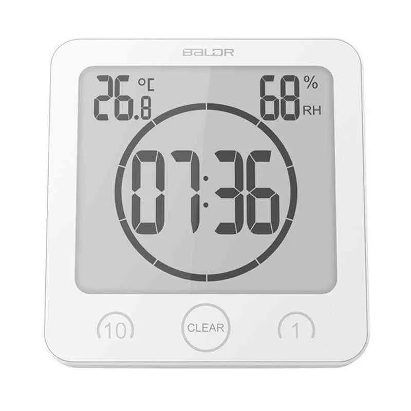 LCD-skärm Digital väggklocka Badrumstemperatur Fuktighetsräkning Timer Klockor Tvättdusch Hängande väckarklockor Vattentät H1230